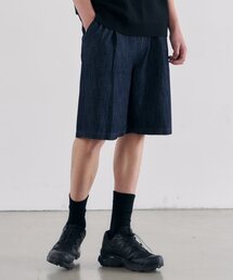 クールサマーリネンバミューダハーフデニムパンツ[ブルー]