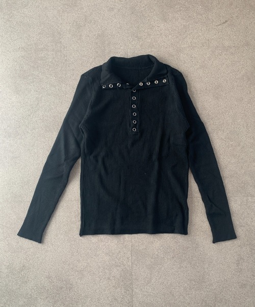 SHEPP(シープ)の「【26年春新作】オープンカラーリブニットカットソー(Tシャツ/カットソー・レディース・ブラック/アイボリー/ホワイト/チャコール・F)」の16枚目の写真