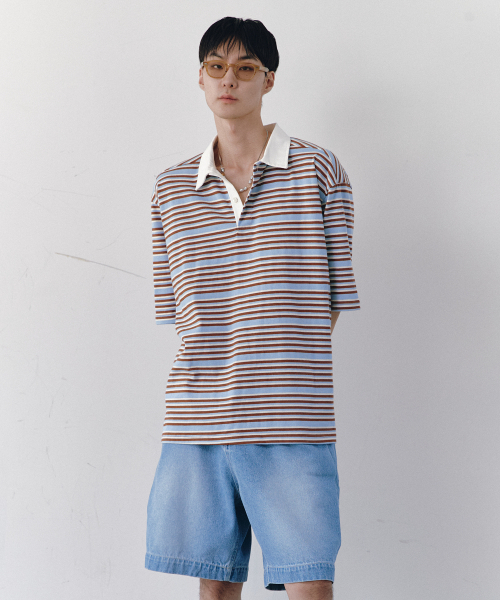 OVERSIZED RUGBY T-SHIRTS (коричневая полоска)