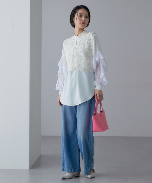 Callarus（カラルス）の「<単品>ラッフルデザイン袖ブラウス〔Callarus〕（シャツ/ブラウス・レディース・ブラック/オフホワイト・S/M/L/LL/3L）」の22枚目の写真