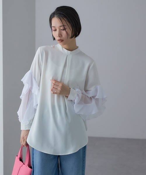 完売品！　SATOKA　◆　Calla White　袖スリットブラウス KOBE LETTUCE（神戸レタス） 進化系袖スリットブラウス レディース