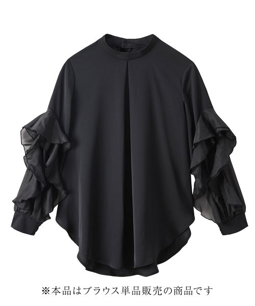 Callarus（カラルス）の「<単品>ラッフルデザイン袖ブラウス〔Callarus〕（シャツ/ブラウス・レディース・ブラック/オフホワイト・S/M/L/LL/3L）」の3枚目の写真