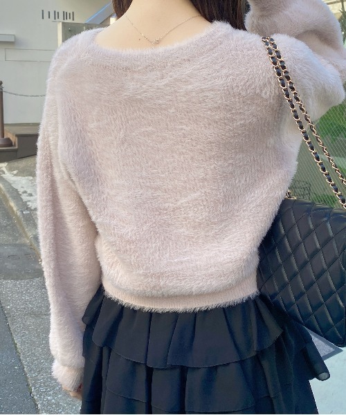 INGNI(イング)の「ベロアリボン付フェザーニット(ニット/セーター・レディース・チャコールグレー×ブラック/ホワイト×ブラック/ピンク系7・M)」の22枚目の写真