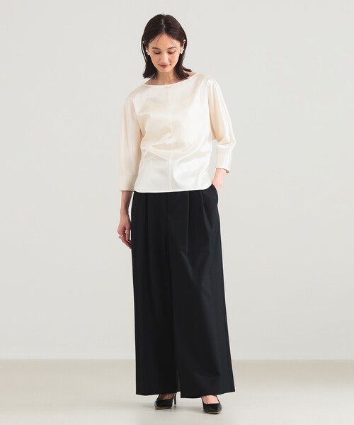 Demi-Luxe BEAMS(デミルクス ビームス)の「トリアセ ポリエステル フラットサテン ブラウス/オフィスカジュアル・セレモニー(シャツ/ブラウス・レディース・ホワイト/ネイビー・ONE SIZE)」の3枚目の写真