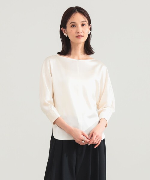 Demi-Luxe BEAMS(デミルクス ビームス)の「トリアセ ポリエステル フラットサテン ブラウス/オフィスカジュアル・セレモニー(シャツ/ブラウス・レディース・ホワイト/ネイビー・ONE SIZE)」の6枚目の写真