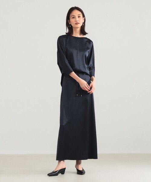 Demi-Luxe BEAMS(デミルクス ビームス)の「トリアセ ポリエステル フラットサテン ブラウス/オフィスカジュアル・セレモニー(シャツ/ブラウス・レディース・ホワイト/ネイビー・ONE SIZE)」の8枚目の写真