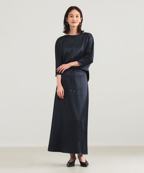 Demi-Luxe BEAMS(デミルクス ビームス)の「トリアセ ポリエステル フラットサテン ブラウス/オフィスカジュアル・セレモニー(シャツ/ブラウス・レディース・ホワイト/ネイビー・ONE SIZE)」の10枚目の写真