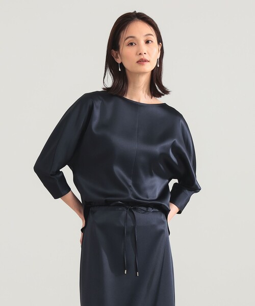 Demi-Luxe BEAMS(デミルクス ビームス)の「トリアセ ポリエステル フラットサテン ブラウス/オフィスカジュアル・セレモニー(シャツ/ブラウス・レディース・ホワイト/ネイビー・ONE SIZE)」の12枚目の写真