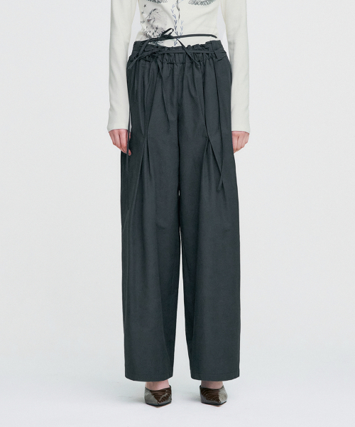KIMZISU(キムジス)の「Ribbon Tied Wide Pants _ GREY(その他パンツ・レディース・その他・ONE SIZE)」の1枚目の写真
