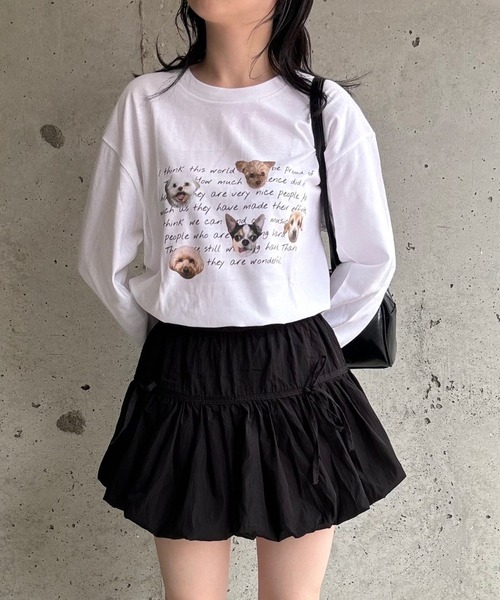 etta(エタ)の「わんちゃん英字プリントロンT/長袖Tシャツ(Tシャツ/カットソー・レディース・ホワイト・MEDIUM)」の1枚目の写真