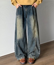 CELENA BEATS | ヴィンテージ ライク バック ピーキング ワイド デニム(デニムパンツ)