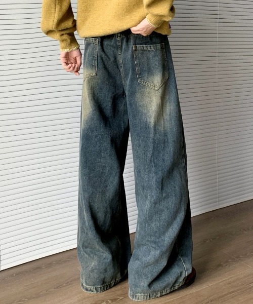 CELENA BEATS（セレナビーツ）の「ヴィンテージ ライク バック ピーキング ワイド デニム（デニムパンツ・メンズ・ライトブルー/ブルー・L/M）」の14枚目の写真