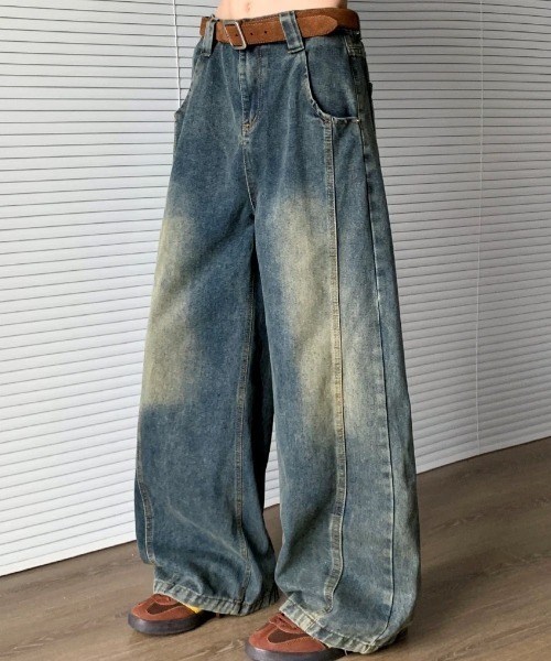 CELENA BEATS（セレナビーツ）の「ヴィンテージ ライク バック ピーキング ワイド デニム（デニムパンツ・メンズ・ライトブルー/ブルー・L/M）」の18枚目の写真