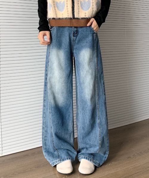 CELENA BEATS（セレナビーツ）の「ヴィンテージ ライク バック ピーキング ワイド デニム（デニムパンツ・メンズ・ライトブルー/ブルー・L/M）」の12枚目の写真