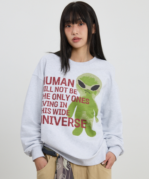HOODHOOD(フッドフッド)の「エイリアンスローガンマンツーマンメランジホワイト(スウェット・レディース・その他・1/2)」の2枚目の写真