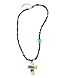 Love Peace Jesus Necklace ((Black))