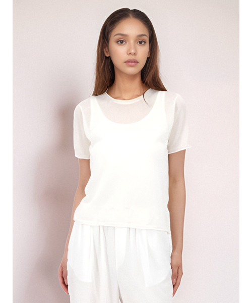 ACUD(アクド)の「Half Sleeve Sheer Knit _White(ニット/セーター・レディース・ホワイト・FREE)」の2枚目の写真