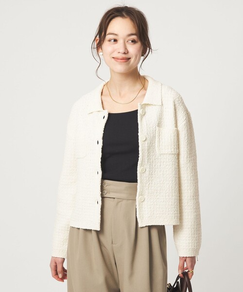 ボレロ　カーディガン セール】FLOWER KNIT ZIP-UP (PINK)（カーディガン/ボレロ）｜SINOON