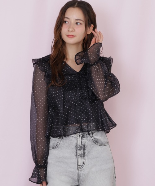JILL by JILL STUART(ジルバイジルスチュアート)の「プリーツフリルブラウス(シャツ/ブラウス・レディース・ホワイト/ブルー/ブラック系その他・FREE)」の2枚目の写真