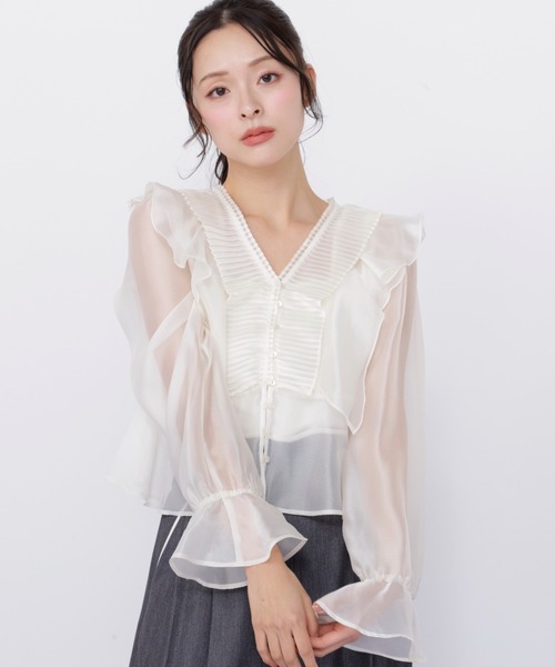 JILL by JILL STUART(ジルバイジルスチュアート)の「プリーツフリルブラウス(シャツ/ブラウス・レディース・ホワイト/ブルー/ブラック系その他・FREE)」の6枚目の写真