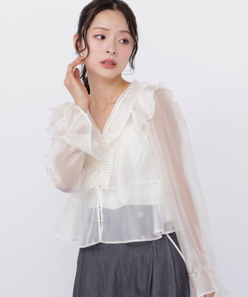 JILL by JILL STUART(ジルバイジルスチュアート)の「プリーツフリルブラウス(シャツ/ブラウス・レディース・ホワイト/ブルー/ブラック系その他・FREE)」の7枚目の写真