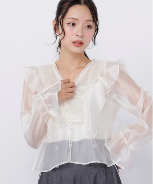 JILL by JILL STUART(ジルバイジルスチュアート)の「プリーツフリルブラウス(シャツ/ブラウス・レディース・ホワイト/ブルー/ブラック系その他・FREE)」の4枚目の写真