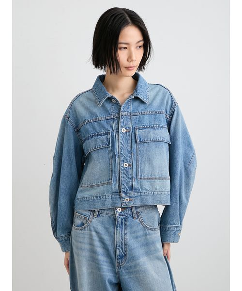 MIESROHE(ミースロエ)の「【洗える】ミドルカットデニムジャケット(デニムジャケット・レディース・ブルー/ブラック/ホワイト・F)」の4枚目の写真