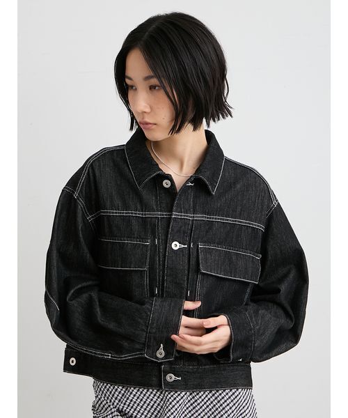 MIESROHE(ミースロエ)の「【洗える】ミドルカットデニムジャケット(デニムジャケット・レディース・ブルー/ブラック/ホワイト・F)」の8枚目の写真