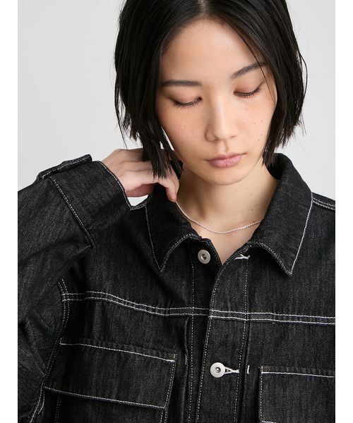 MIESROHE(ミースロエ)の「【洗える】ミドルカットデニムジャケット(デニムジャケット・レディース・ブルー/ブラック/ホワイト・F)」の12枚目の写真