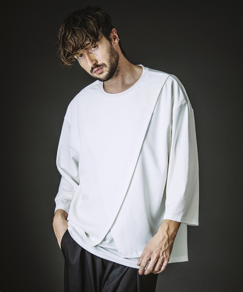 NO ID.（ノーアイディ）の「【NO ID.】Slit Layered 8-Sleeve Big T-shirt / スリット レイヤード 8分袖 ビッグ Tシャツ（Tシャツ/カットソー・メンズ・ブラック/グレー/ホワイト・ONE SIZE）」の8枚目の写真