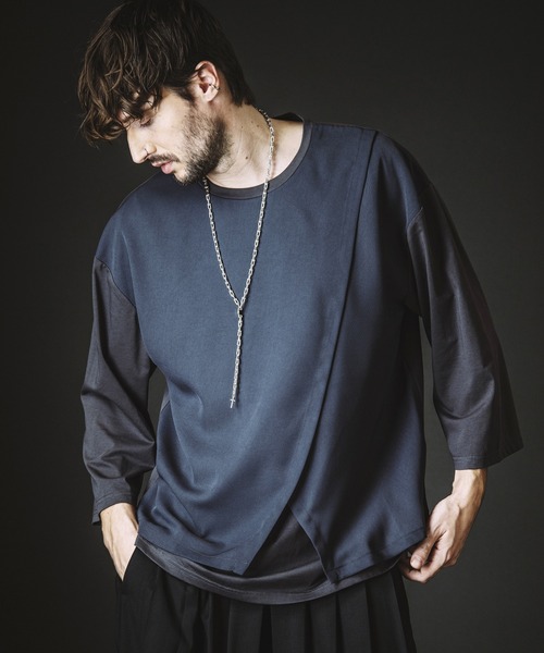 NO ID.（ノーアイディ）の「【NO ID.】Slit Layered 8-Sleeve Big T-shirt / スリット レイヤード 8分袖 ビッグ Tシャツ（Tシャツ/カットソー・メンズ・ブラック/グレー/ホワイト・ONE SIZE）」の5枚目の写真