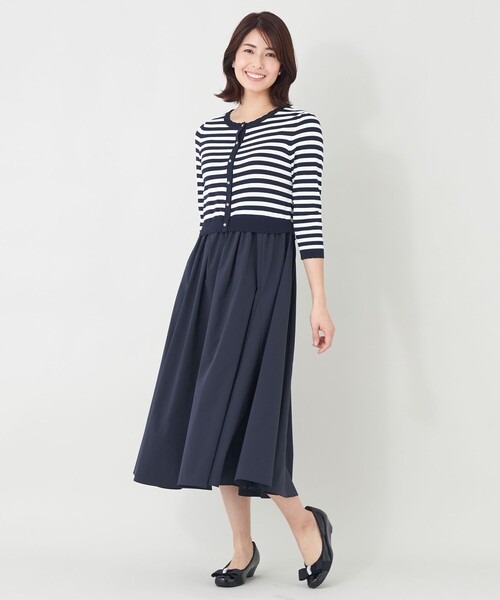 TO BE CHIC(トゥー ビー シック)の「ニットタフタドッキング ワンピース(ワンピース・レディース・ネイビー・40)」の2枚目の写真