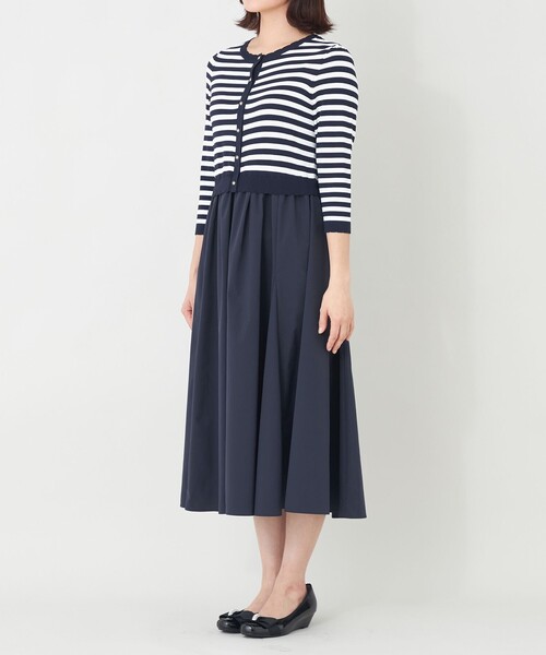 TO BE CHIC(トゥー ビー シック)の「ニットタフタドッキング ワンピース(ワンピース・レディース・ネイビー・40)」の4枚目の写真
