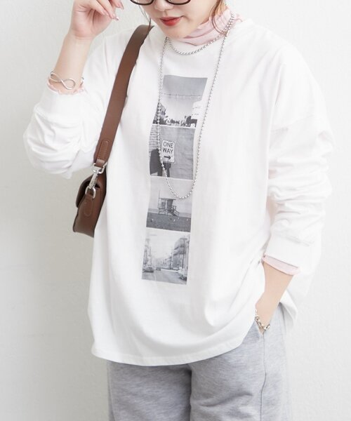 Remind me and forever（リマインドミーアンドフォーエバー）の「レイヤードしやすい丈感◎フォト&ロゴ刺繍ロンT（Tシャツ/カットソー・レディース・アイボリー/オフホワイト・FREE）」の4枚目の写真