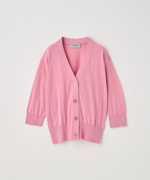 JOHN SMEDLEY(ジョンスメドレー)の「Vネック5分袖クロップドコットンニットカーディガン(カーディガン/ボレロ・レディース・ピンク系1・S/M)」の1枚目の写真