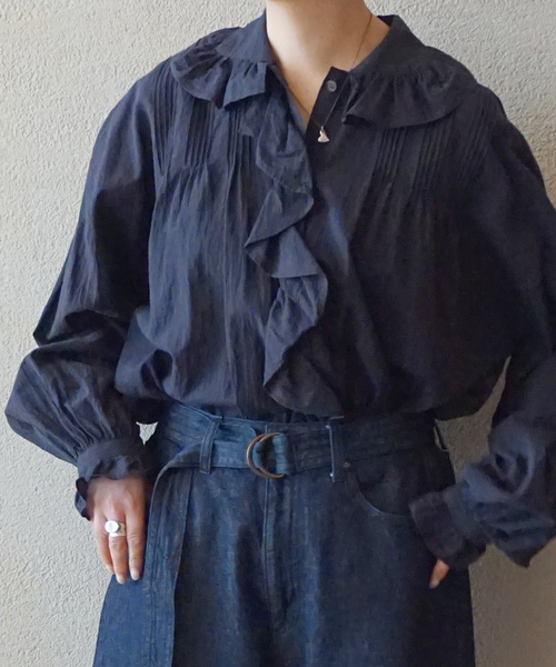 JOURNAL STANDARD LUXE（ジャーナルスタンダード　ラックス）の「80コットンローンフリルブラウス（シャツ/ブラウス・レディース・ホワイト/ブラック・FREE）」の9枚目の写真