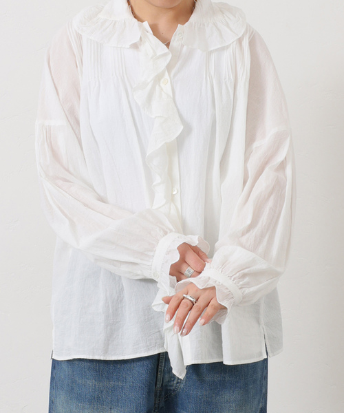 JOURNAL STANDARD LUXE（ジャーナルスタンダード　ラックス）の「80コットンローンフリルブラウス（シャツ/ブラウス・レディース・ホワイト/ブラック・FREE）」の20枚目の写真