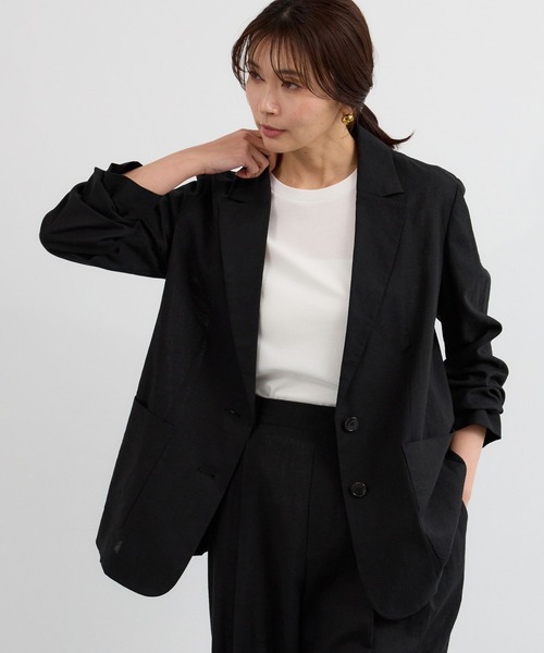 BARNYARDSTORM（バンヤードストーム）の「BARNYARDSTORM / CONFITリネンテーラージャケット＜セットアップ対応＞【『ネルソンさん』YouTubeご紹介アイテム】（テーラードジャケット・レディース・ベージュ/ブラック・M/S）」の2枚目の写真