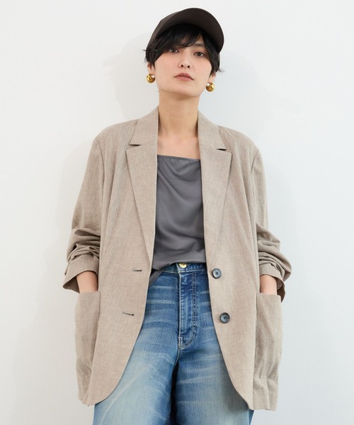 BARNYARDSTORM（バンヤードストーム）の「BARNYARDSTORM / CONFITリネンテーラージャケット＜セットアップ対応＞【『ネルソンさん』YouTubeご紹介アイテム】（テーラードジャケット・レディース・ベージュ/ブラック・M/S）」の3枚目の写真