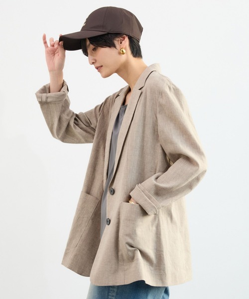 BARNYARDSTORM（バンヤードストーム）の「BARNYARDSTORM / CONFITリネンテーラージャケット＜セットアップ対応＞【『ネルソンさん』YouTubeご紹介アイテム】（テーラードジャケット・レディース・ベージュ/ブラック・M/S）」の4枚目の写真