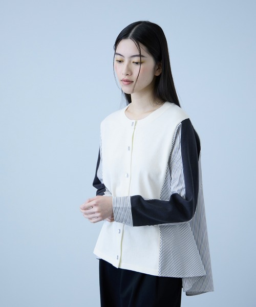 VICKY（ビッキー）の「異素材切替クルーネックニットカーディガン≪手洗い可能≫（カーディガン/ボレロ・レディース・オフホワイト/ネイビー・M）」の10枚目の写真