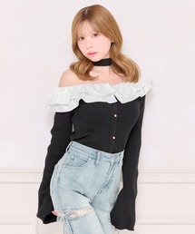 apres jour（アプレジュール）の「チョーカー付きフリルワンショルニット（ニット/セーター）」