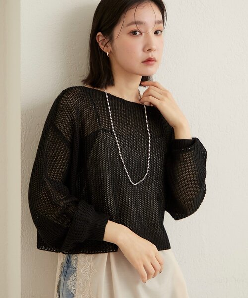 Omekashi（オメカシ）の「メッシュワイドニット（ニット/セーター・レディース・ベージュ/オフホワイト/ブラック/ブラウン・FREE）」の3枚目の写真