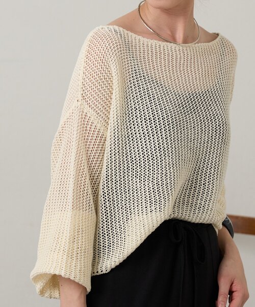 Omekashi(オメカシ)の「メッシュワイドニット(ニット/セーター・レディース・ベージュ/オフホワイト/ブラック/ブラウン・FREE)」の20枚目の写真