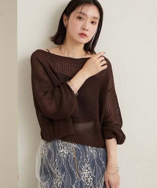 Omekashi（オメカシ）の「メッシュワイドニット（ニット/セーター・レディース・ベージュ/オフホワイト/ブラック/ブラウン・FREE）」の14枚目の写真