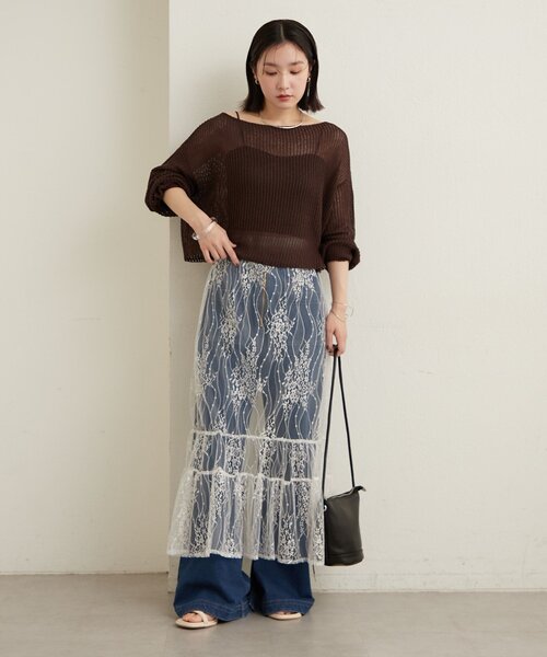 Omekashi（オメカシ）の「メッシュワイドニット（ニット/セーター・レディース・ベージュ/オフホワイト/ブラック/ブラウン・FREE）」の19枚目の写真