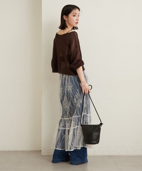 Omekashi（オメカシ）の「メッシュワイドニット（ニット/セーター・レディース・ベージュ/オフホワイト/ブラック/ブラウン・FREE）」の20枚目の写真