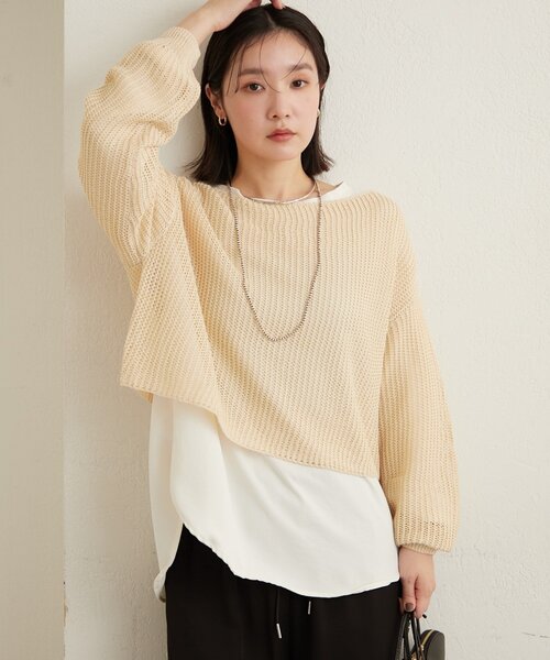 Omekashi（オメカシ）の「メッシュワイドニット（ニット/セーター・レディース・ベージュ/オフホワイト/ブラック/ブラウン・FREE）」の22枚目の写真