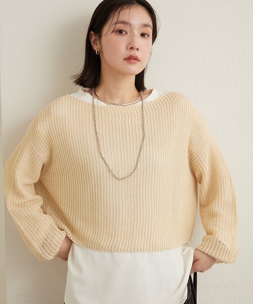 Omekashi（オメカシ）の「メッシュワイドニット（ニット/セーター・レディース・ベージュ/オフホワイト/ブラック/ブラウン・FREE）」の5枚目の写真