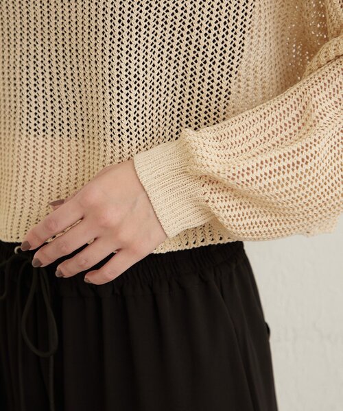 Omekashi（オメカシ）の「メッシュワイドニット（ニット/セーター・レディース・ベージュ/オフホワイト/ブラック/ブラウン・FREE）」の9枚目の写真
